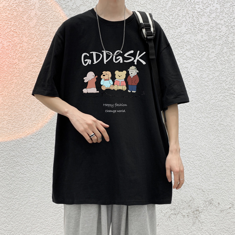 已注册/重磅新夏季黑色动物印花短袖男T恤宽松体恤DT0369/P25图片