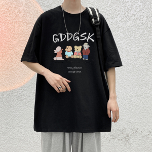 已注册/重磅新夏季黑色动物印花短袖男T恤宽松体恤DT0369/P25图片