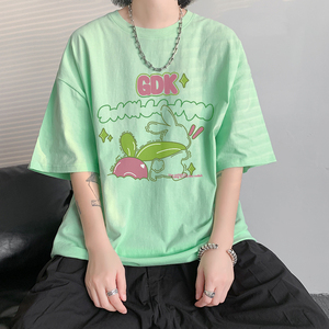 已注册/重磅新夏季荧光绿色兔子印花短袖T恤男体恤DT0003/P25