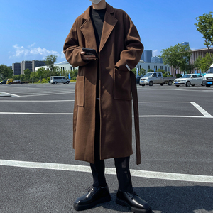 秋冬季新款中长款毛呢大衣男生日系风大码风衣宽松外套F3706/P100图片