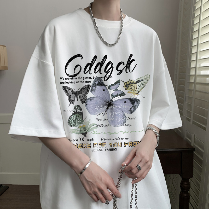 已注册/夏季潮蝴蝶印花短袖T恤男宽松体恤打底衫DT4905/P25,男装T恤,电商B316