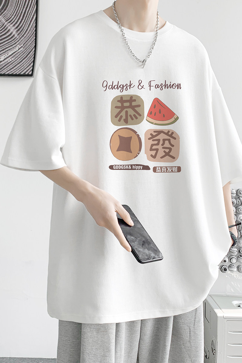 已注册/夏季宽松圆领印花短袖T恤男休闲体恤打底衫DT3008/P25,男装T恤,电商B316
