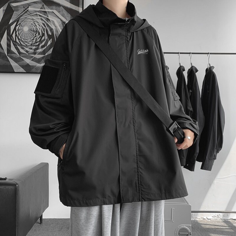 秋冬连帽冲锋衣男夹克工装外套大码防水JK8363/P100加棉P120,男装夹克,电商B316