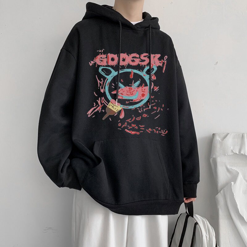 已注册/秋季印花连帽卫衣男港风ins外套宽松打底衫WY7386/P40,男装卫衣,电商B316