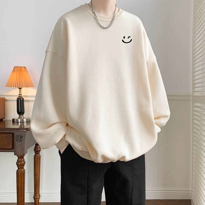 已注册/秋季卡其色圆领笑脸印花卫衣男情侣打底衫外套WY55733/P35图片