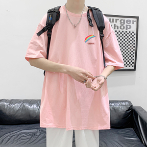 已注册/夏季彩虹印花短袖T恤男港风半袖体恤打底衫DT6633/P25图片