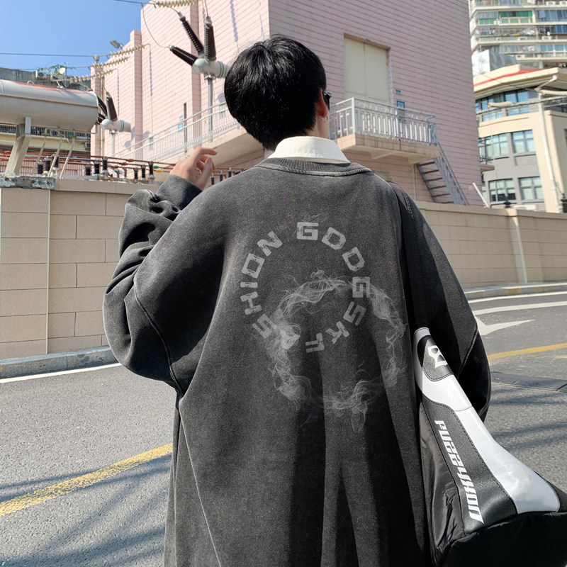 水洗秋季新简约文艺日系卫衣男大码复古外套打底衫WY5135/P60,男装卫衣,电商B316