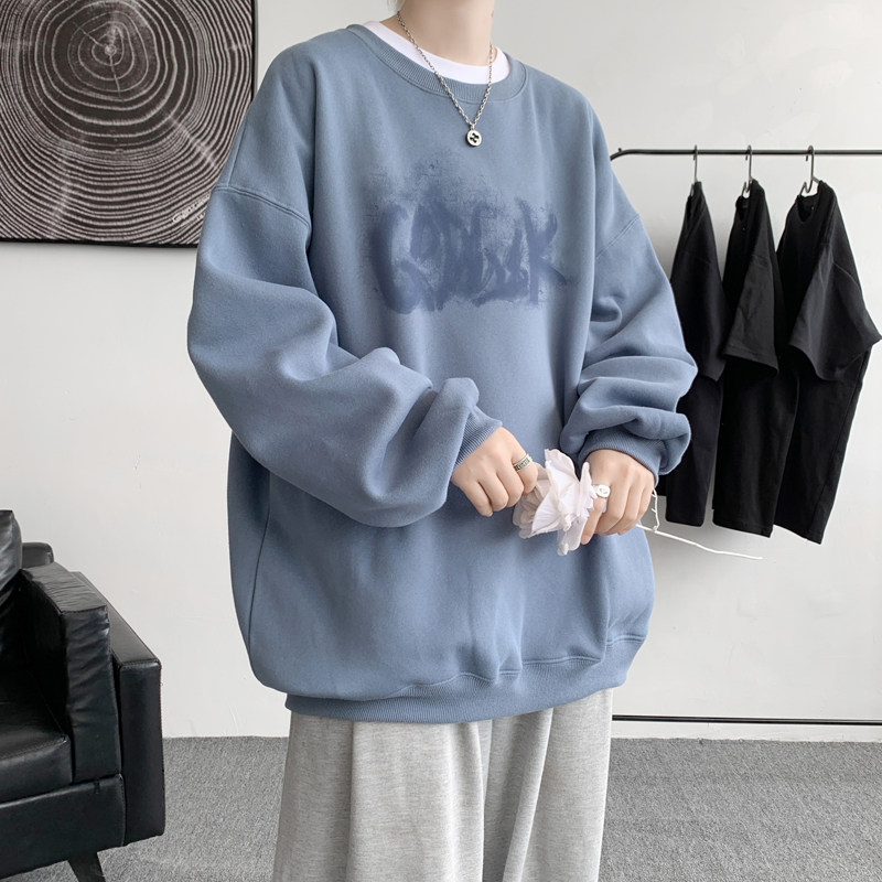 已注册/秋季新雾霾蓝印花卫衣男生宽松休闲打底衫WY8045/P35，男装卫衣，电商B316