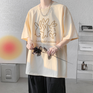 已注册/夏季新白色兔子印花短袖T恤潮男体恤打底衫DT3795/P25图片