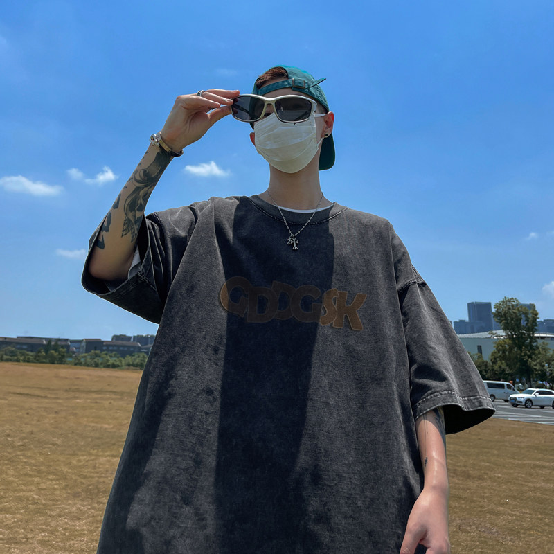 水洗重磅夏季新款韩版卡通风短袖T恤大码男打底衫体恤DT4066/P35,男装T恤,电商B316