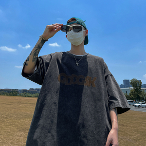 水洗重磅夏季新款韩版卡通风短袖T恤大码男打底衫体恤DT4066/P35