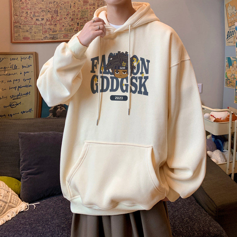 已注册/秋季复古卡通连帽卫衣男宽松大码打底衫WY9290/P50加绒P55图片