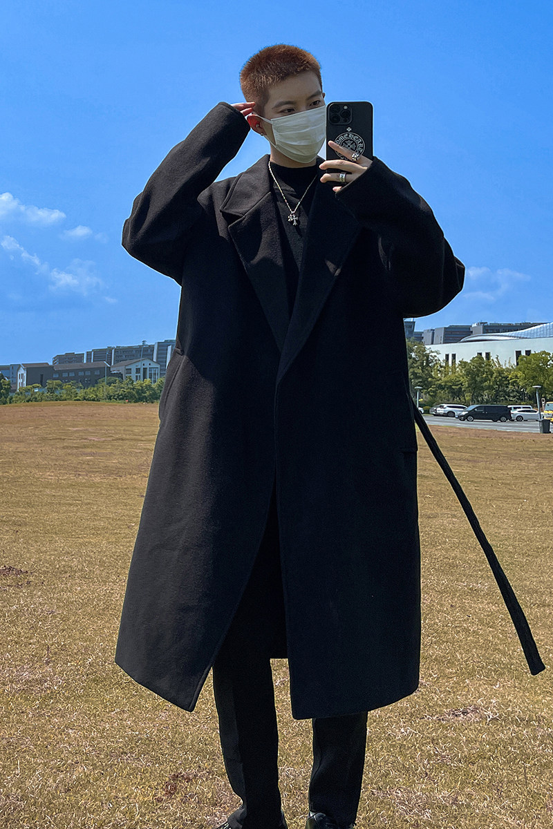 秋冬季新款中长款毛呢大衣男生日系风大码风衣宽松外套F3706/P100,男装毛呢大衣,电商B316