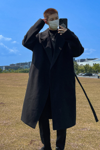 秋冬季新款中长款毛呢大衣男生日系风大码风衣宽松外套F3706/P100图片