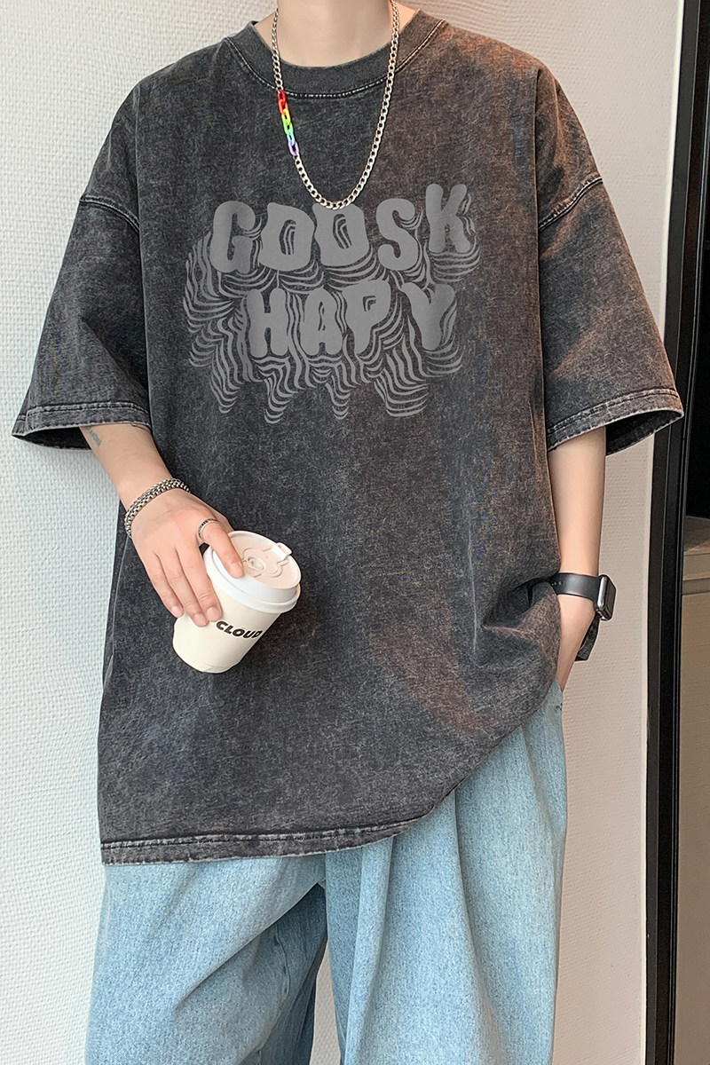 水洗重磅新款夏季黑色通勤短袖T恤男生宽松打底衫体恤DT2844/P35,男装T恤,电商B316