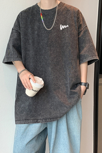 水洗重磅新款夏季圆领黑色短袖T恤男生大码打底衫体恤DT6690/P35图片