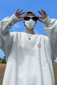 已注册/秋季新浅灰色复古圆领卫衣男生宽松打底衫 WY1220/P35图片