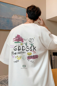 已注册/夏季白色文艺潮牌短袖T恤男大码体恤打底衫DT5942/P25图片