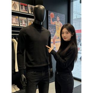 韩系纯黑色半高领毛衣男款冬季高级感痞帅内搭打底针织衫情侣线衣