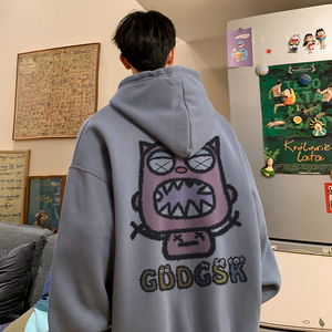 已注册/秋季港风宽松连帽卫衣男生潮流青年外套WY9303/P45加绒P50,圆头卫衣搭配男生图片