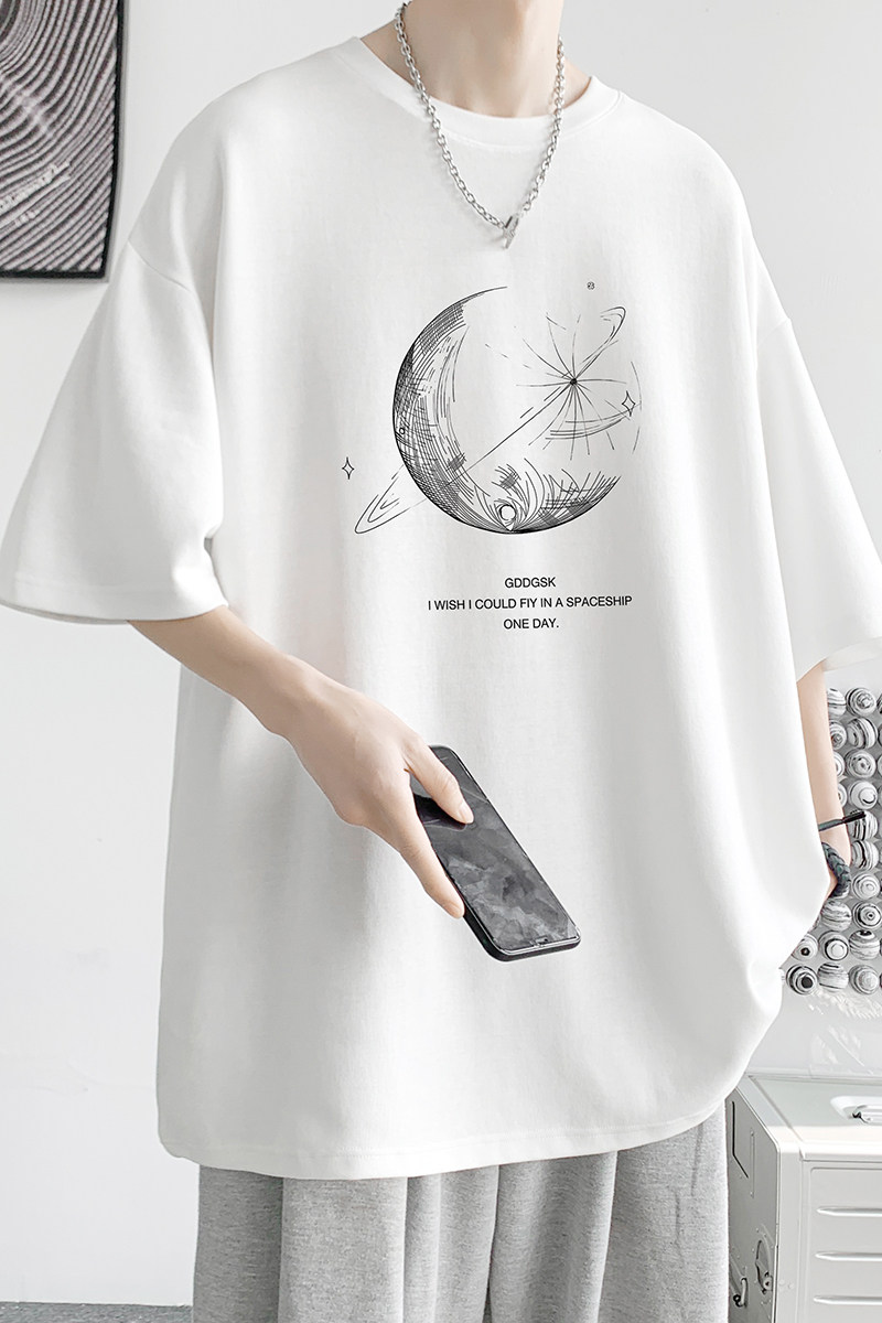 已注册/夏季白色星球印花短袖T恤男大码体恤打底衫DT4900/P25,男装T恤,电商B316