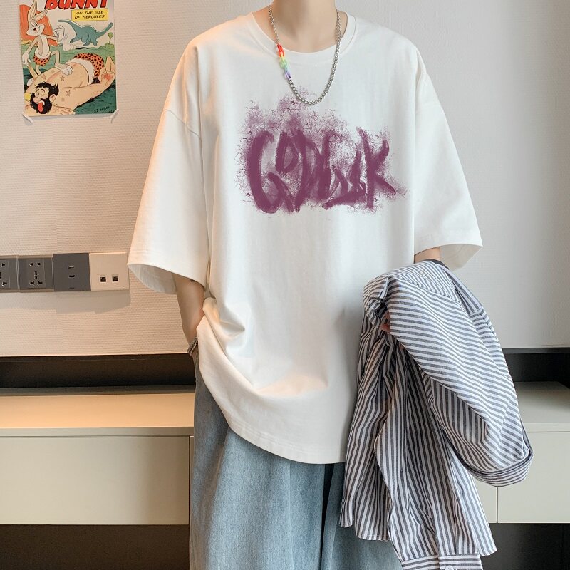 已注册/夏季白色字母印花短袖T恤流行男体恤打底衫DT8033/P25,男装T恤,电商B316