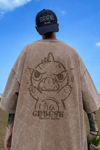 水洗重磅新款夏季水洗暗黑风短袖T恤男宽松打底衫体恤 DT3012/P35图片
