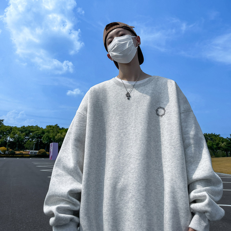 已注册/秋季新浅灰色复古圆领卫衣男生宽松打底衫WY1220/P35,男装卫衣,电商B316