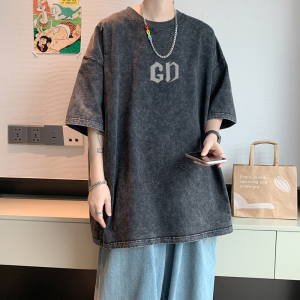 (拼图款)水洗重磅夏季宽松圆领短袖T恤男生打底衫体恤DT6690/P35