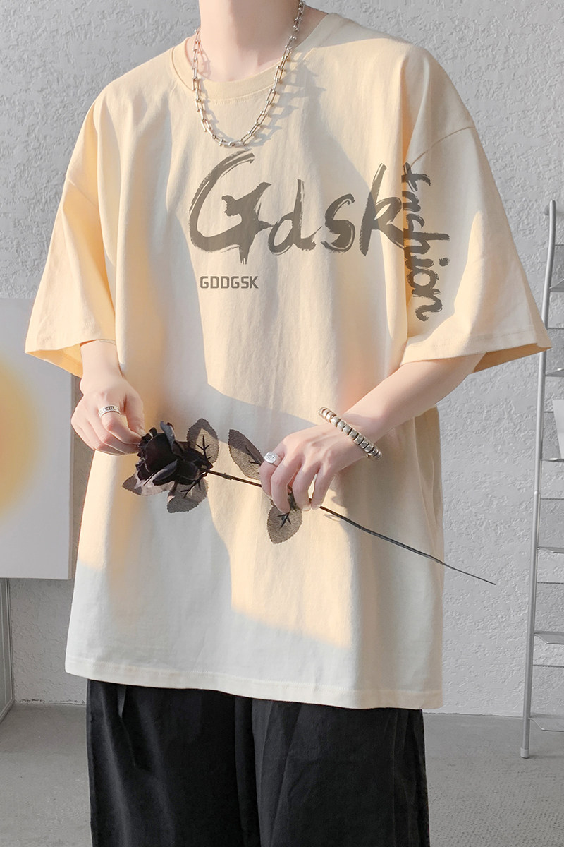 已注册/夏季卡其色英文印花短袖T恤男生体恤打底衫DT3564/P25,男装T恤,电商B316