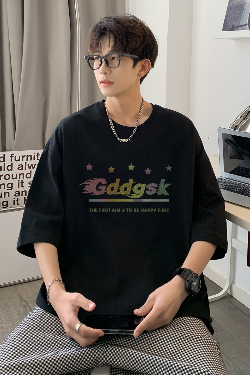 夏季新印花纯棉圆领日系短袖T恤大码男体恤打底衫DT3558/P25,男装T恤,电商B316