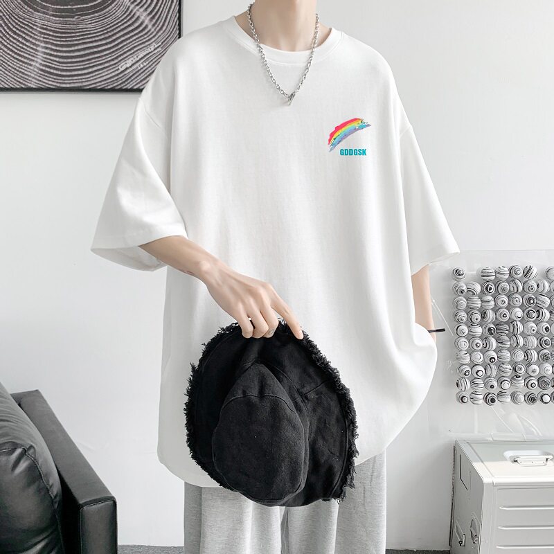 已注册/夏季彩虹印花短袖T恤男港风半袖体恤打底衫DT6633/P25,男装T恤,电商B316