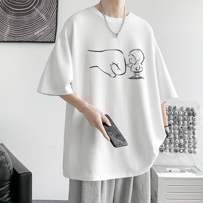已注册/夏季白色拳头印花短袖T恤港风男体恤打底衫DT0238/P25,男装T恤,电商B316