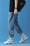 已注册冰氧吧2025夏季牛仔裤男情侣大码休闲直筒阔腿裤NZ3863/P45，男装牛仔裤，电商B316