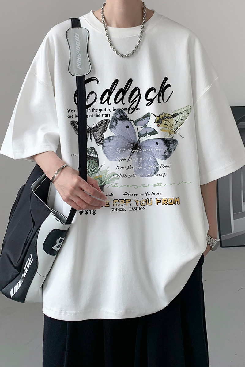 已注册/夏季潮蝴蝶印花短袖T恤男宽松体恤打底衫DT4905/P25,男装T恤,电商B316