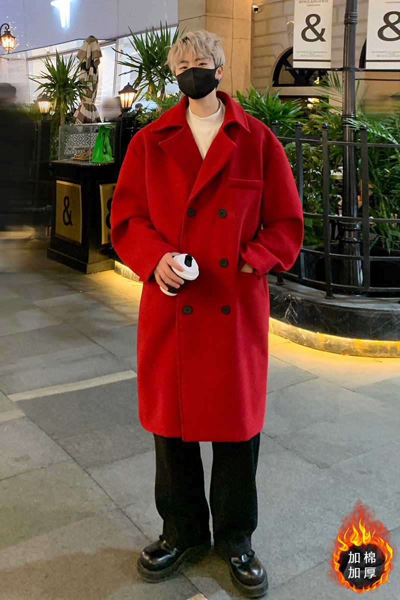 韩式青年中长款毛呢大衣男生秋冬宽松西装领风衣外套MN9538/P100,男装毛呢大衣,电商B316