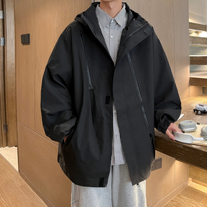 秋冬季防水极简风休闲连帽冲锋衣男大码夹克外套 JK2865/P100图片
