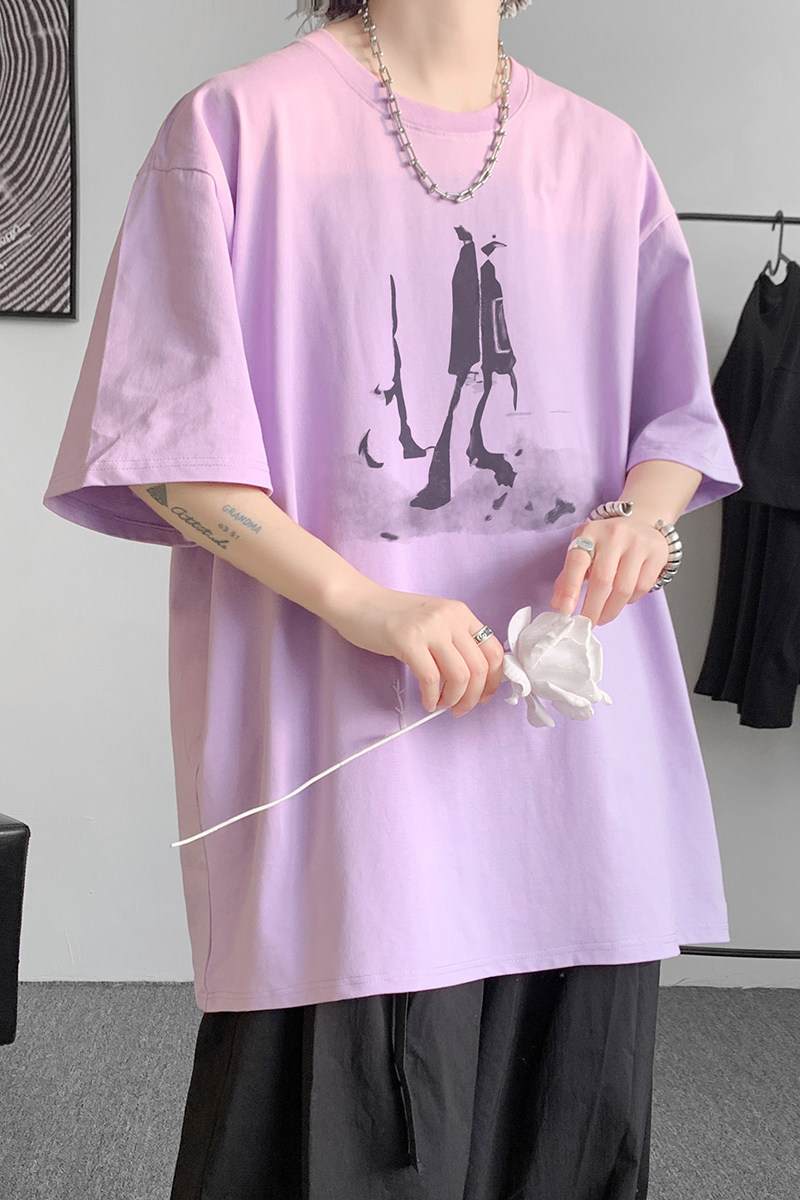 已注册/夏季紫色人物印花短袖T恤男大码打底衫体恤DT2648/P25,男装T恤,电商B316