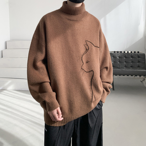 已注册/冬季港风宽松高领毛衣翻领上衣男休闲大码外套MY9503/P45图片