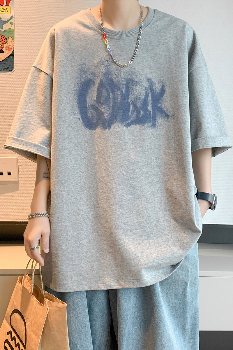 已注册/夏季浅灰色字母印花短袖T恤男生体恤打底衫DT8033/P25,男装T恤,电商B316