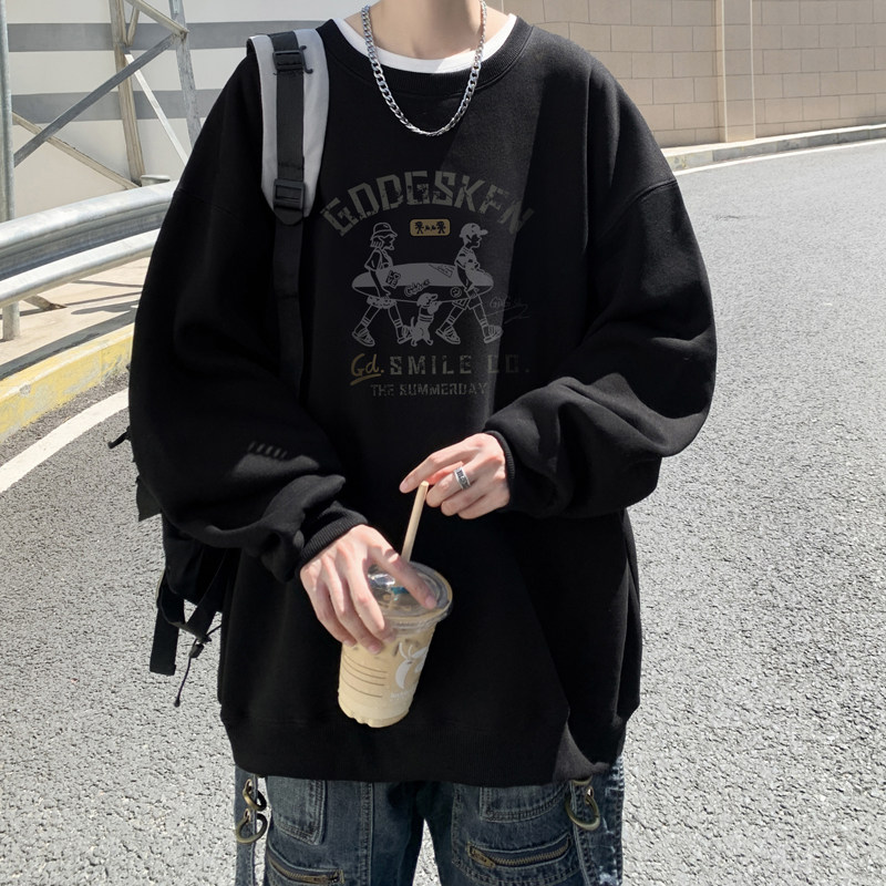 已注册/华棉秋季新黑色潮牌卫衣套头男宽松打底衫 WY9638/P35图片