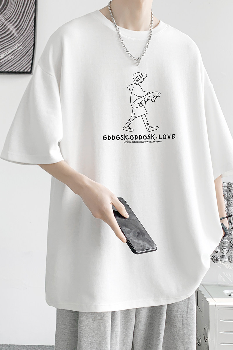 已注册/夏季人物字母印花短袖T恤男宽松体恤打底衫DT2010/P25,男装T恤,电商B316