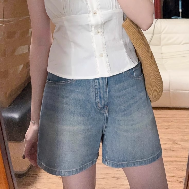 韩版小众设计感简约时尚阔腿牛仔短裤女2025夏季新款高腰宽松裤子
