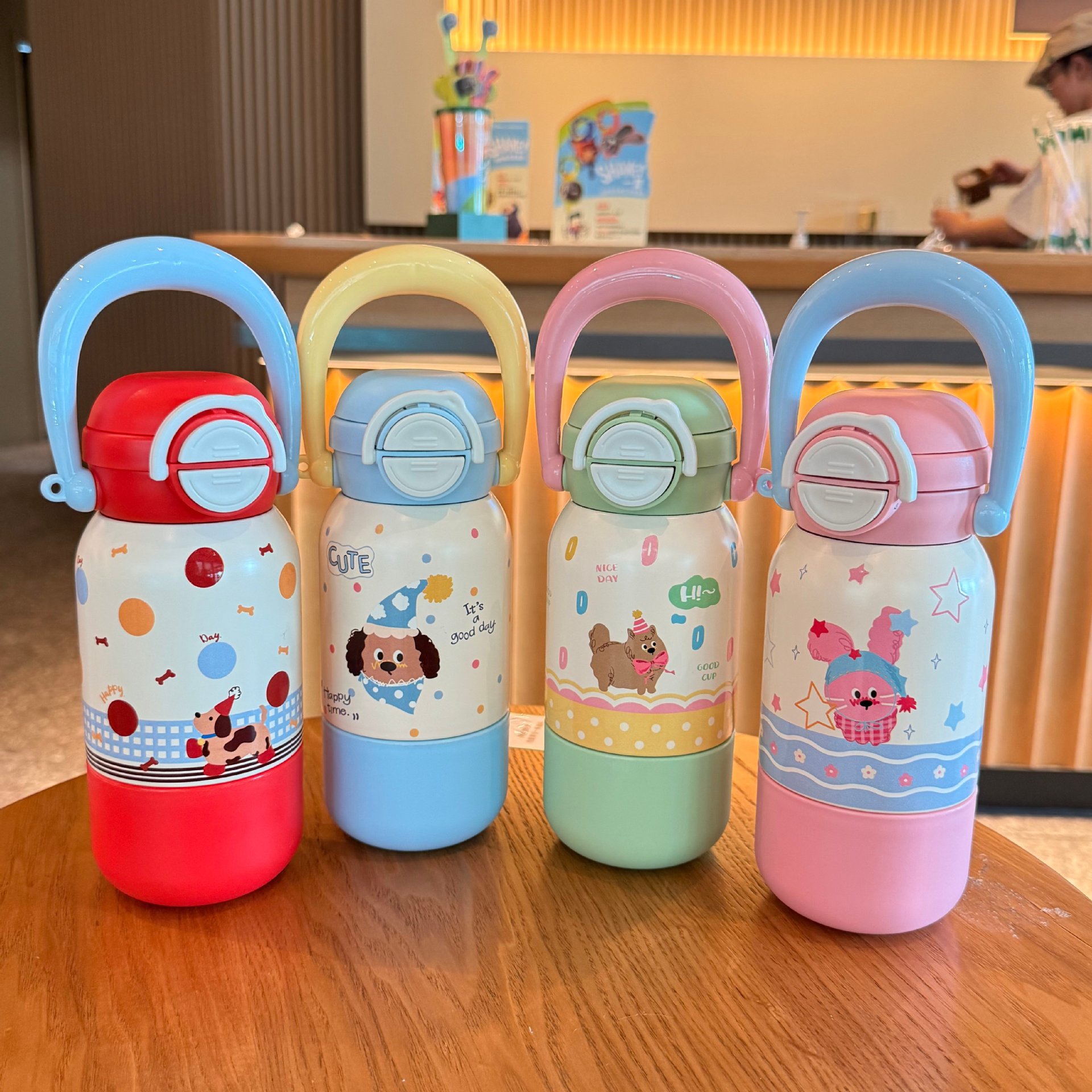 进口ins高颜值女生便携三饮保温杯316不锈钢学生小众不撞款卡通吸