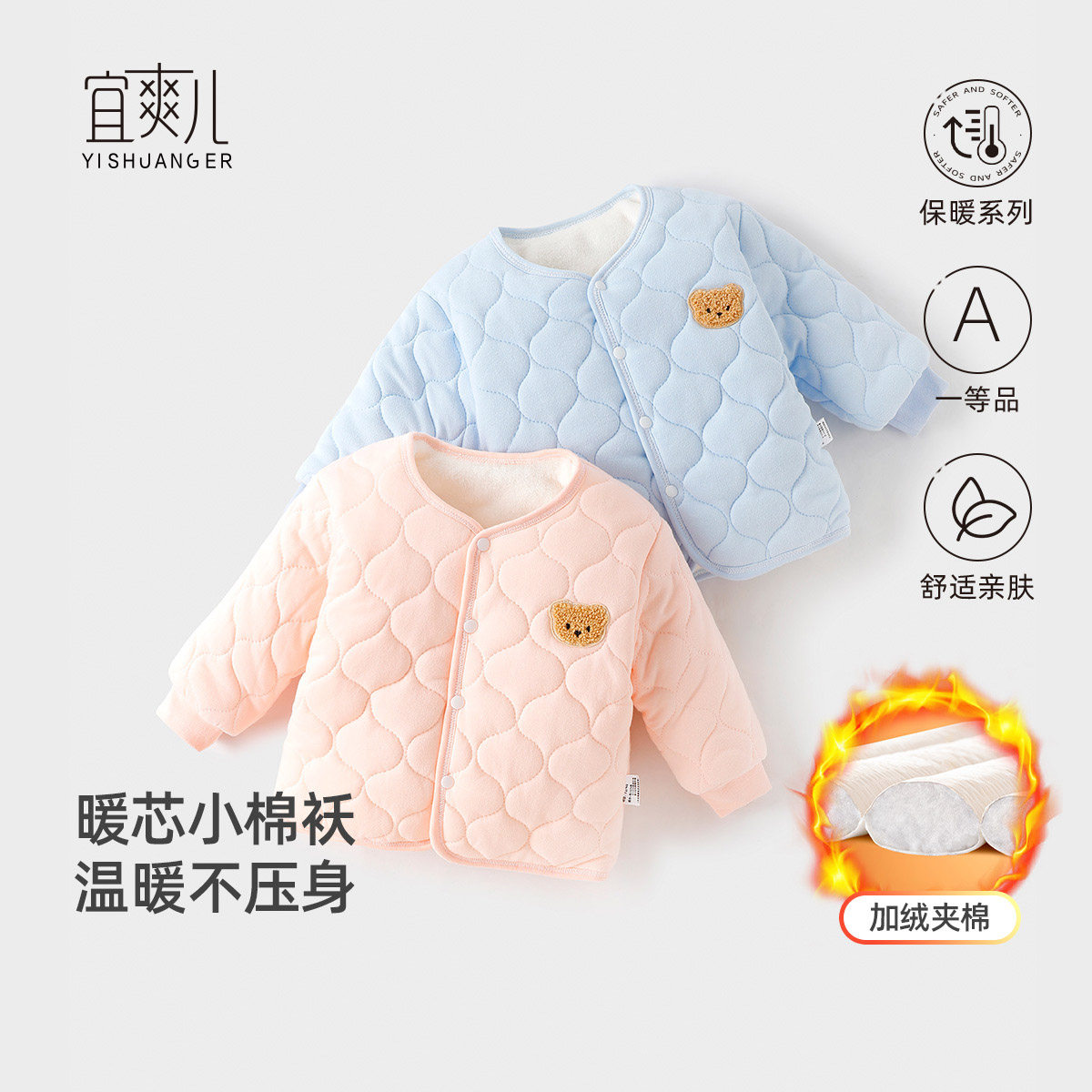 宝宝冬装外套夹棉秋冬婴儿上衣薄棉小童保暖棉衣内胆棉服小熊袄子