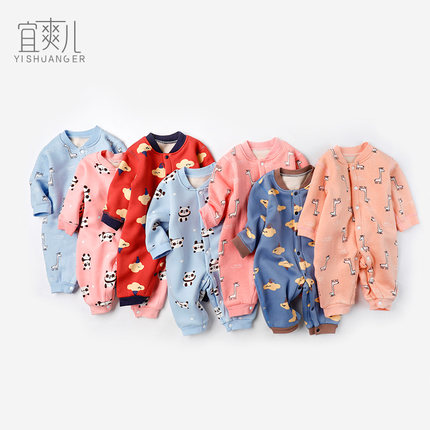 女宝宝睡衣婴儿连体衣春秋冬季加绒加厚保暖哈衣女童爬服居家外穿