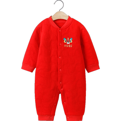 大红喜庆新年保暖婴儿连体衣