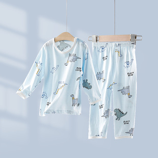 衣服长袖 儿童内衣套装 婴儿睡衣纯棉宝宝空调服分体春秋装 夏季 薄款