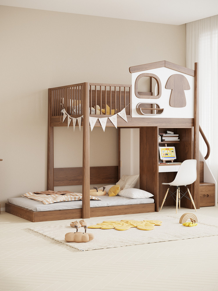阿呆高架床蘑菇树屋儿童实木床交叉式上下铺双层床上下平行错位床,住宅家具,高架床/高拼床,淘宝优惠券,粉丝福利购,淘宝优惠卷
