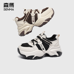 森马鞋子女厚底老爹鞋2024新款复古黑色增高显脚小休闲运动鞋女款